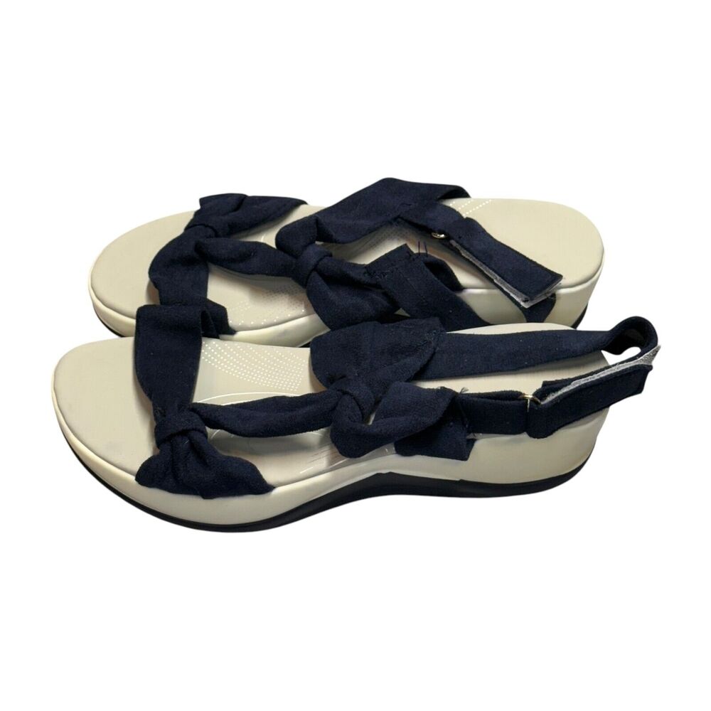 Navy Blue Bow Platform Sandals Flatform Wedge Summer Size 8 9 - Picture 1 of 7